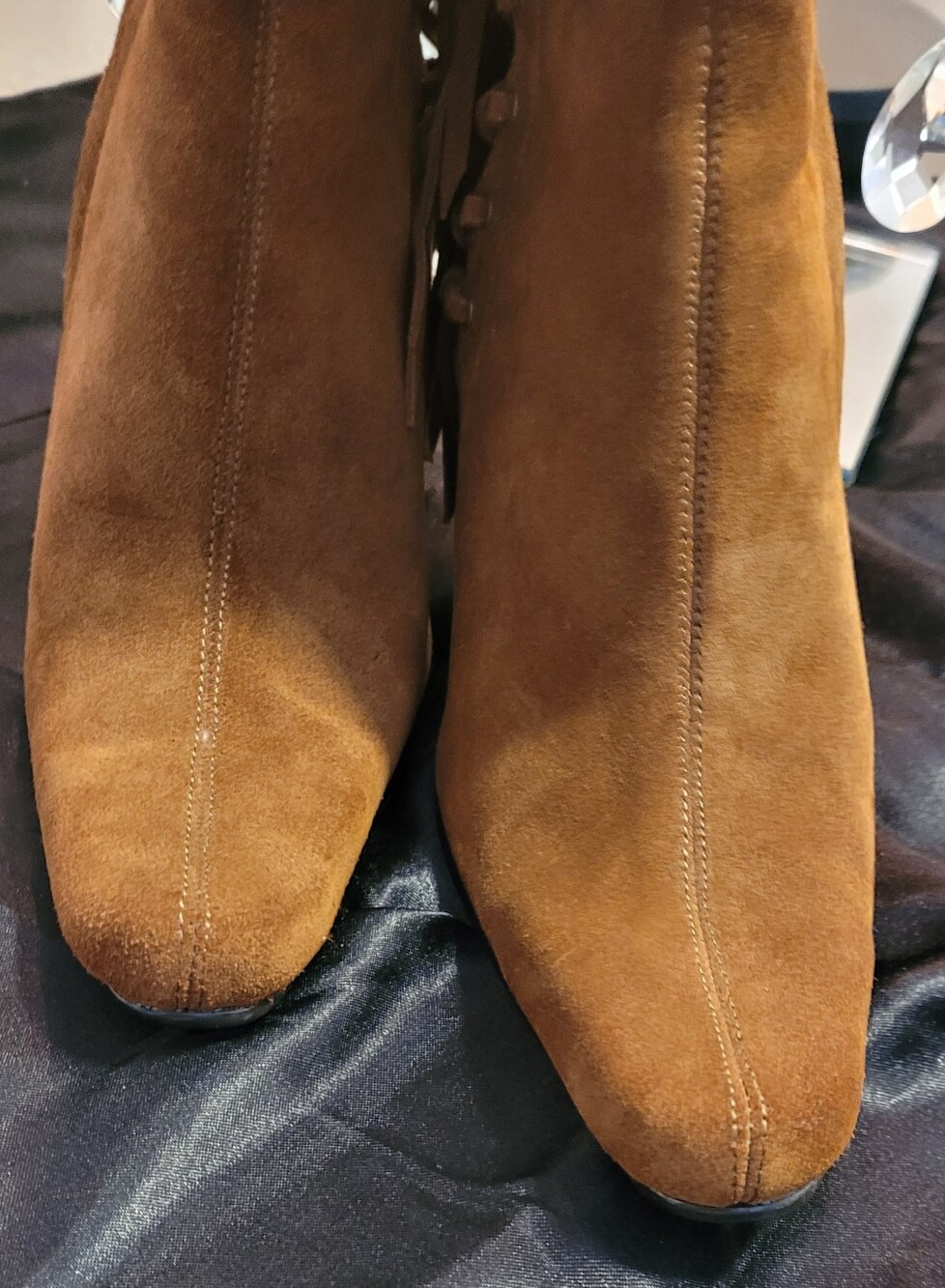 MIA Tan Suede Fringed Tall Western Boots. Y2K Size 6.5 Stiletto Heels 4in - Picture 16 of 17